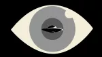 Ilustración de un ojo con un platillo volante en la pupila.