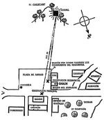 Plano de observación desde Los Castillejos hacia el monte Gallicant; no es una fotografía del fenómeno.