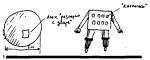 Dibujo de Roma Torshin sobre el relato de Vorónezh, reproducido en MUFON UFO Journal 260, diciembre de 1989