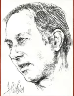 Retrato dibujado de Manuel Pedrajo publicado en Anomalía 4, diciembre de 2001